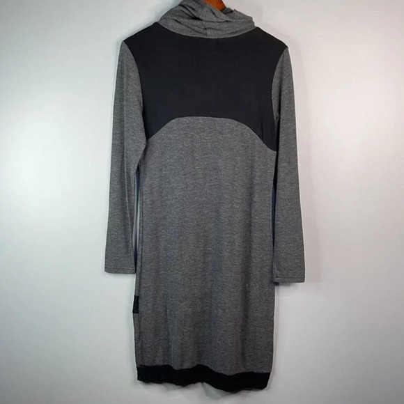 ALISON SHERI Sweater Dress Grey Black Velvet Flower Cowl Neck Long Sleeve Size S - Picture 6 of 10